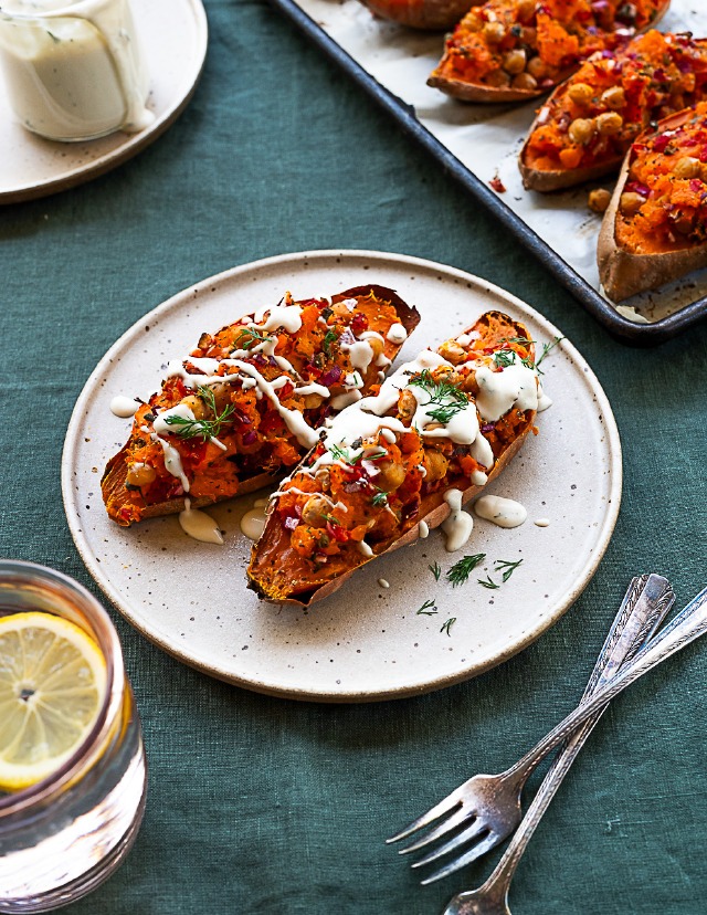 Twice-Baked Mediterranean Sweet Potatoes