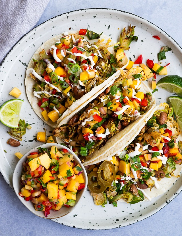 Brussels and Pinto Tacos with Mango Salsa