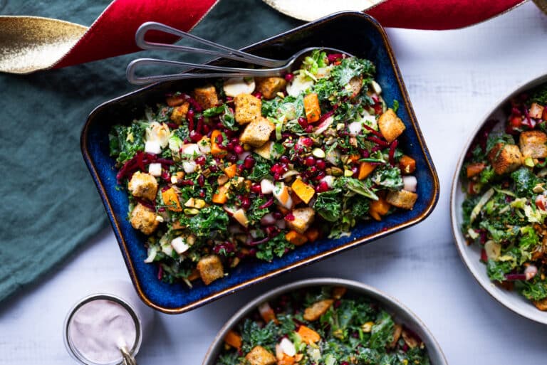 Winter Salad with Creamy Tahini Cranberry Dressing